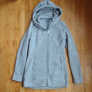 Athleta Womens CYA Stronger Jacket Hoodie Small Gray Heathered Long Full Zip